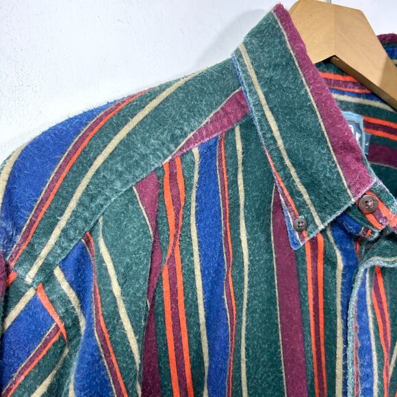 Vintage Woolrich Flannel Shirt 90s Multi Stripe Button Down Size L USA - Picture 2 of 9